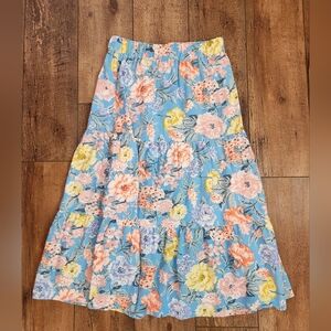 Loft Floral Maxi Skirt - Blue Yellow Orange Medium